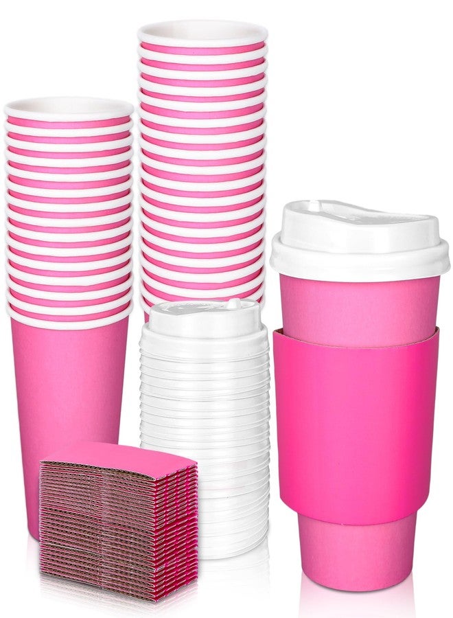 JarThenaAMCS مجموعة جارثينا إيه إم سي إس المكونة من 50 كوب قهوة ورقية للاستخدام مرة واحدة، سعة 12 أونصة، باللون الوردي الفاقع، للتوعية بسرطان الثدي، مع أغطية وأكمام، مناسبة للشرب في المناسبات الخيرية وحفلات النساء، ولتقديم المشروبات الساخنة. - Image 1